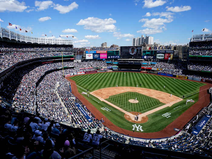 Boston Red Sox’ Rafael Devers bats against New York Yankees relief pitcher Chad Green in the fifth inning of an opening day baseball game, Friday, April 8, 2022, in New York.